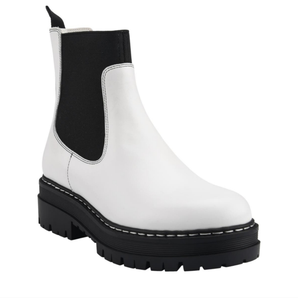 Marc Fisher Patrick Chelsea Slip On Leather Moto Boot Combat Lug Sole 8.5 #645